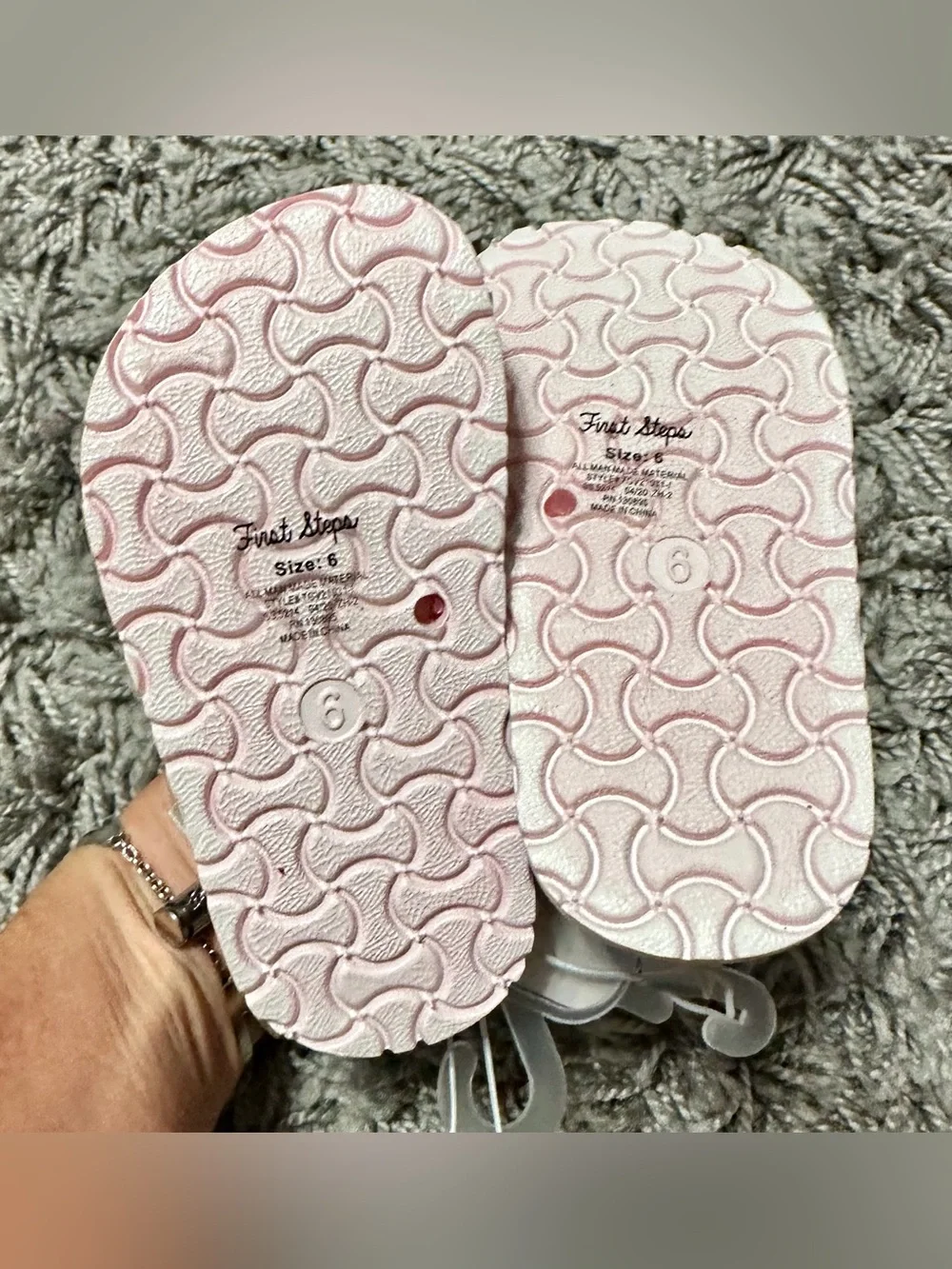 First Steps Girls' Holographic Silver Sandals - Pink Footbed (Size 6)